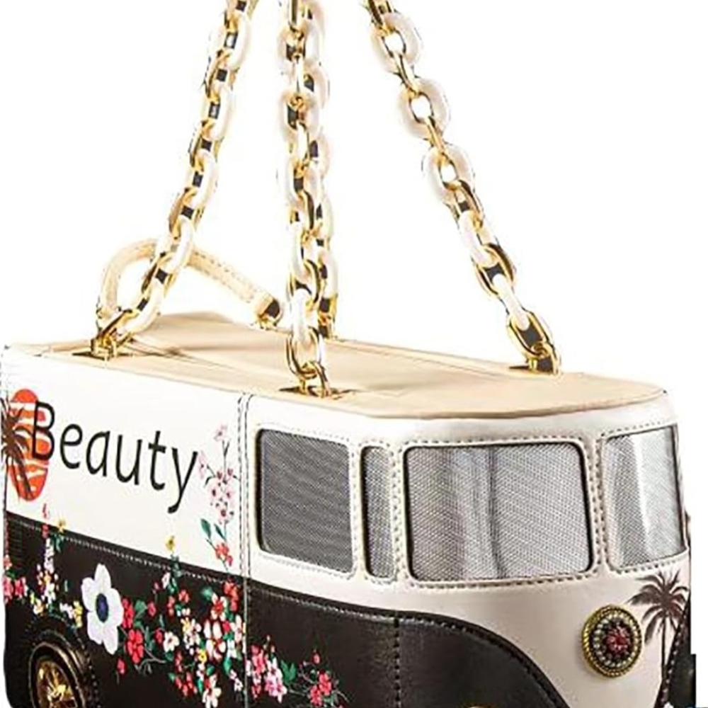 Chic Floral Bus Design Handbag - Black and White - Picture 2 of 5